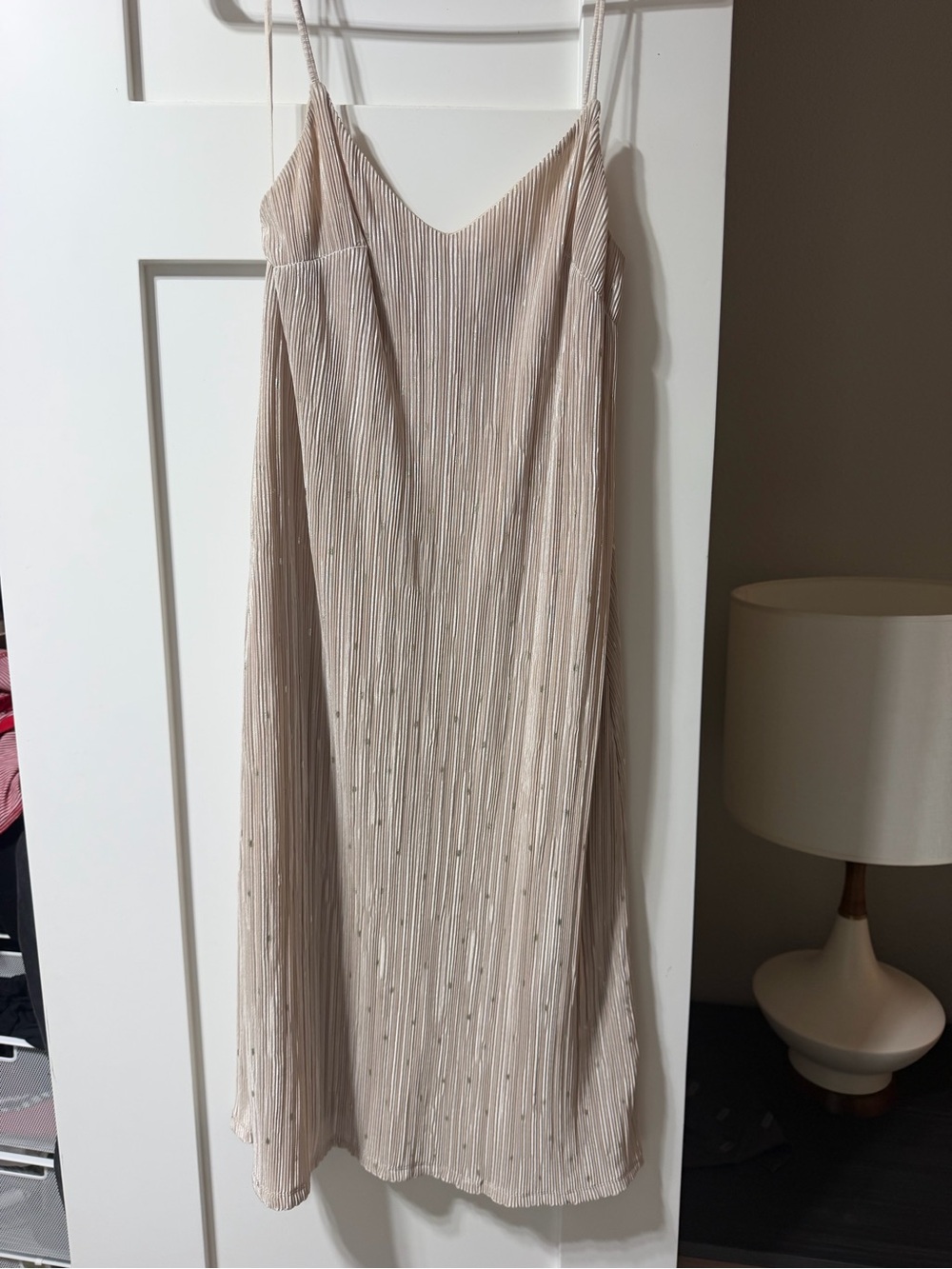 Express Beige Pleated Slip Midi Dress